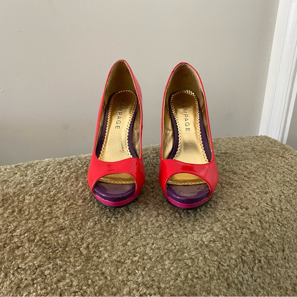 Rampage Red and Purple Peep Toe Heels